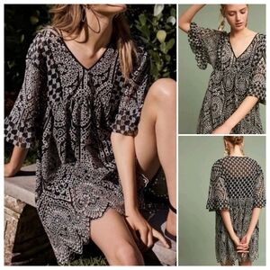 Antthropologie Akemi + Kin | Brooke Eyelet Scalloped Hem Mini Dress Black Motif